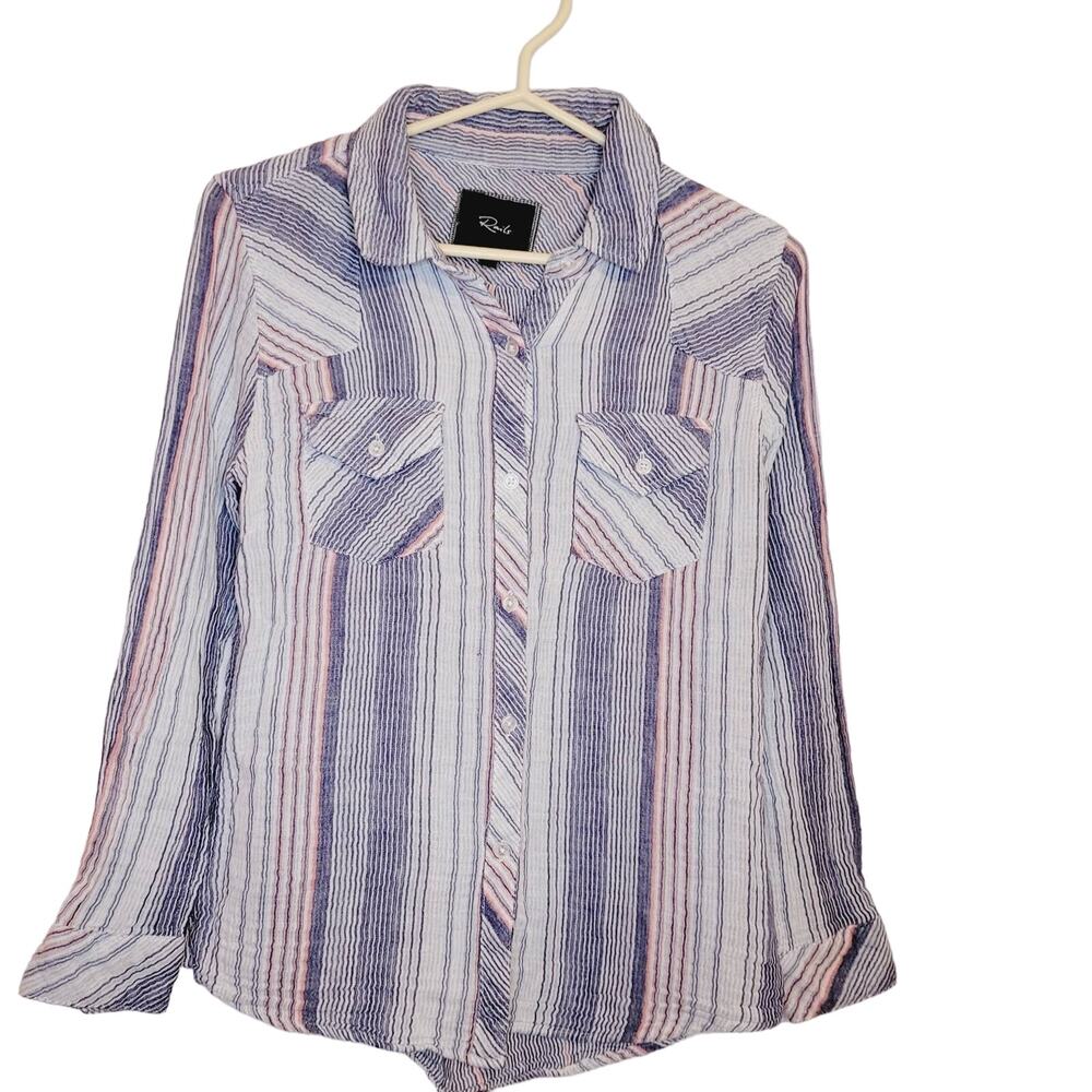 Rails Kendra gauzy blue and pink striped western button up long sleeve shirt Sm